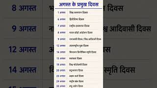 अगस्त के प्रमुख दिवस 2026 | August Important Days | UPSC/PSC Current Affairs | All Exam