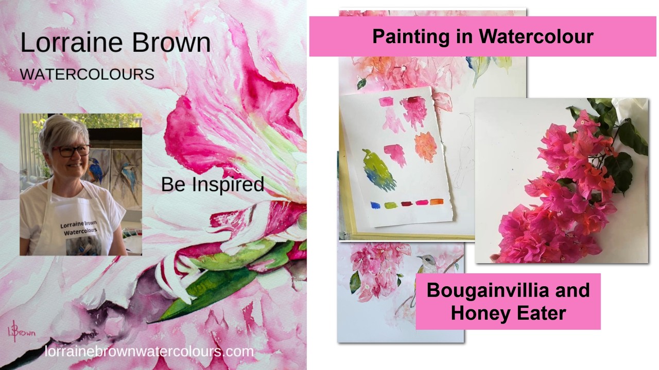 Painting in Watercolour - Bougainvillea and Honey Eater