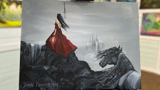 How To Paint “TRIUMPH”  LADY IN Red DRESS, HORSE / CASTLE / acrylic painting tutorial