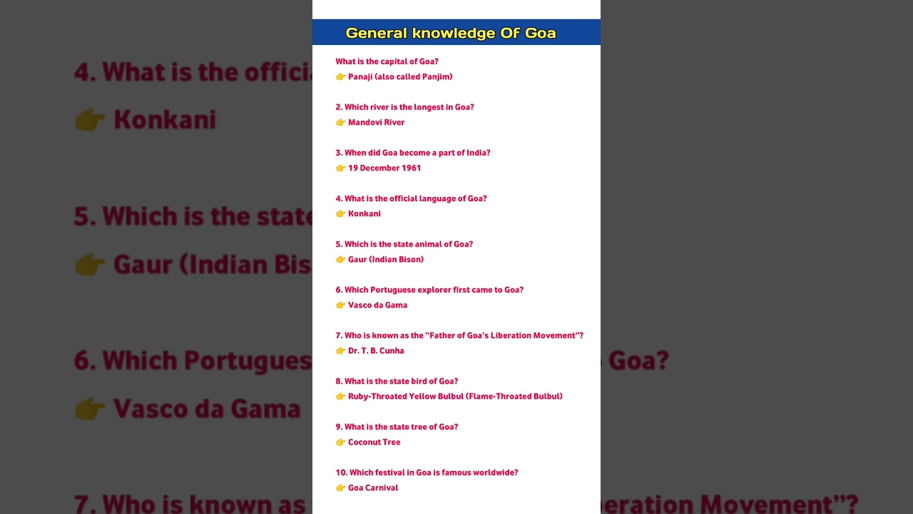 What is the capital of Goa? | Goa general knowledge questions | Quiz | 