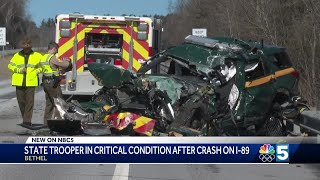 Vermont State Trooper in critical condition following crash with firetruck