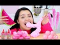 ASMR PINK FOODS, Slime, Jelly Watermelon, Gummies (Sticky Crunchy Sounds)