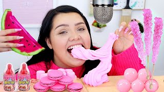 ASMR PINK FOODS, Slime, Jelly Watermelon, Gummies (Sticky Crunchy Sounds)