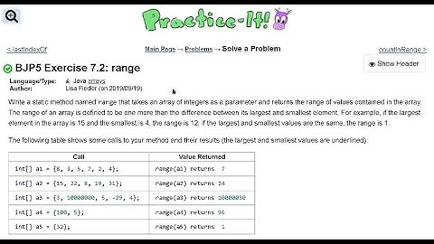 Java Practice It   |   Exercise 7.2: range  |   arrays, array basics