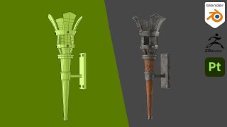 Stylized Torch in Blender, ZBrush and 3d Painter - Timelapse