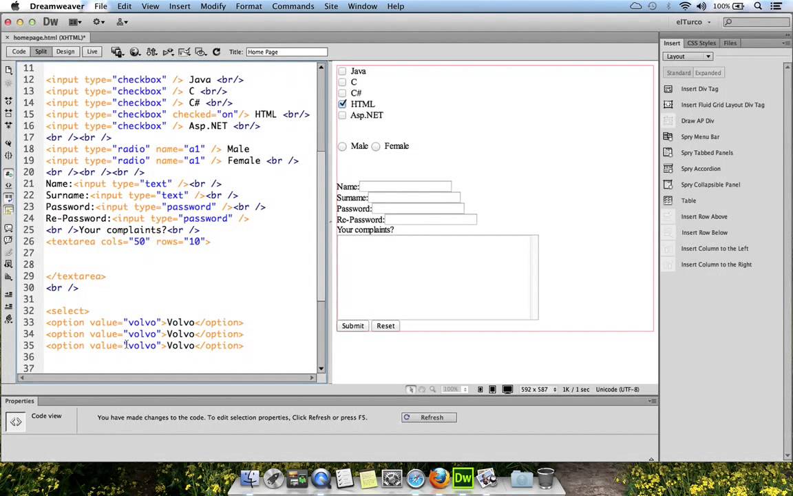 (Dreamweaver CS6) Combobox tag YouTube