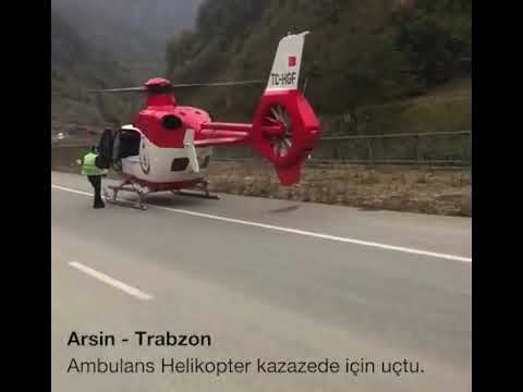 Trabzon'da ambulans helikopter yaralı işçi için kara yoluna indi