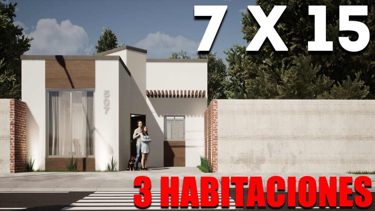 PLANO DE CASA DE 7 X 15 METROS CON 3 HABITACIONES / HOUSE PLANS 7 X 15  METERS - YouTube