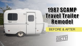 Before & After 1987 Scamp Travel Trailer Remodel Renovation Glamping Makeover Casita Boler