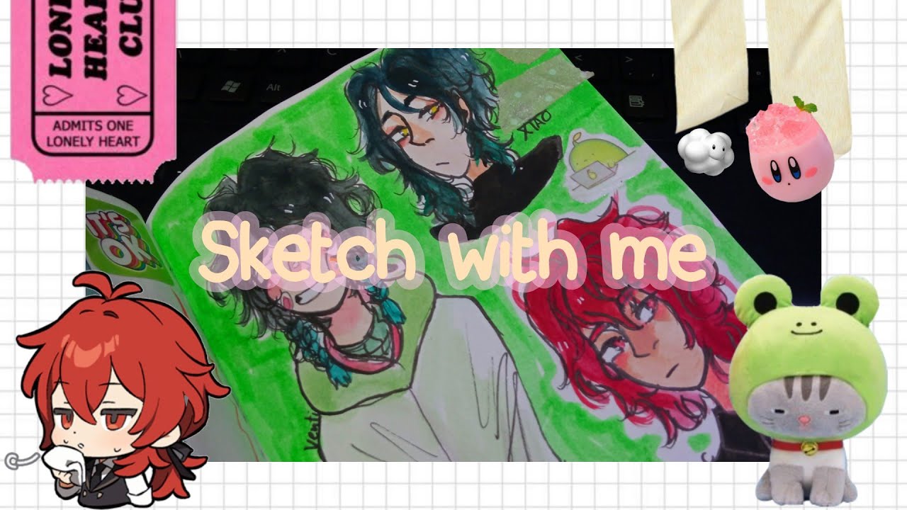 Sketch with me #7 - desenhando personagens de genshin impact e conversando 🌞🪴