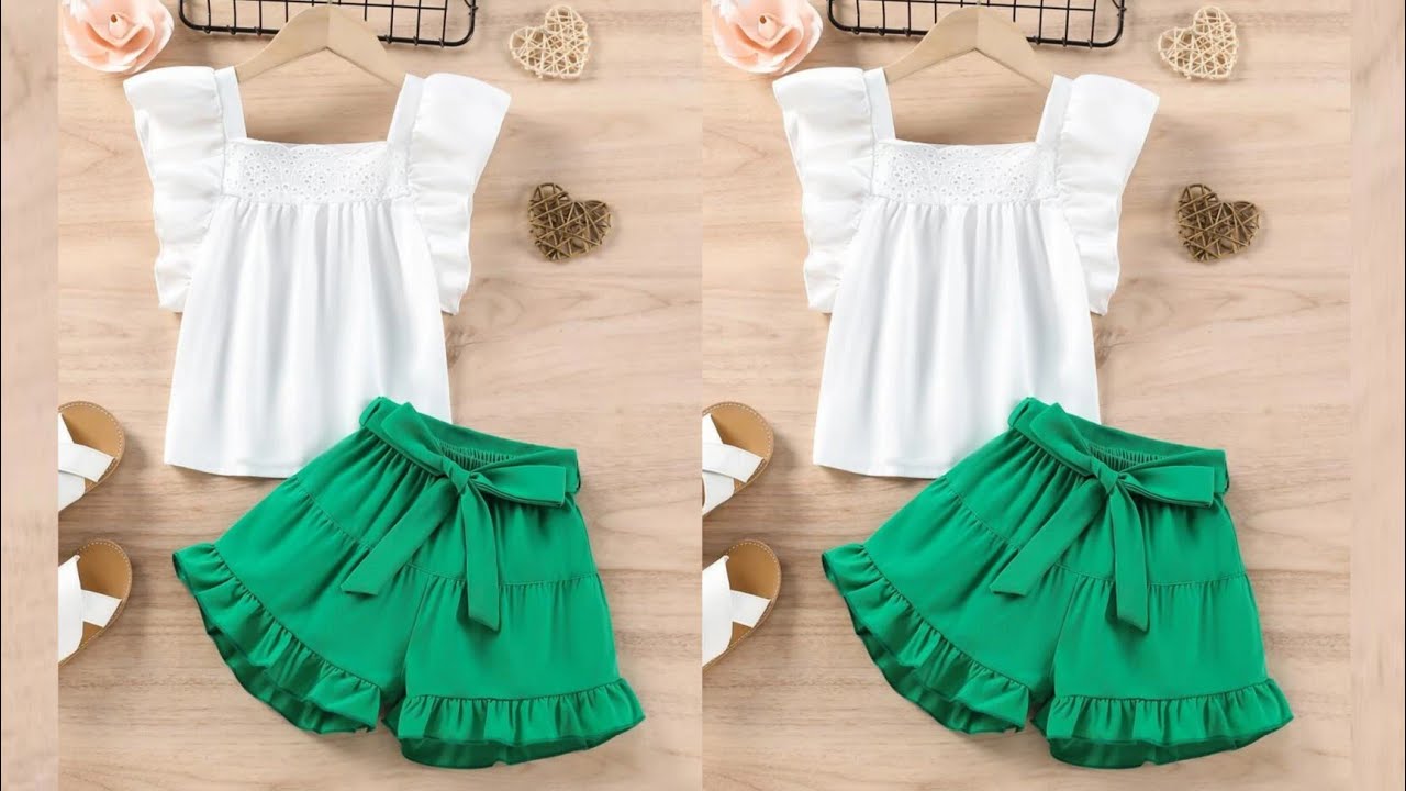 Beautiful Baby Top With Layer Belted Shorts Cutting and Stitching