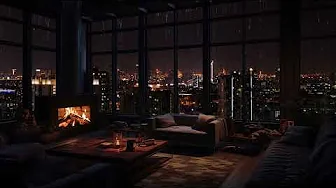 Rain and Fire Harmony: Cozy Bedroom with Night View for Peaceful Sleep 🌧️🌙🔥