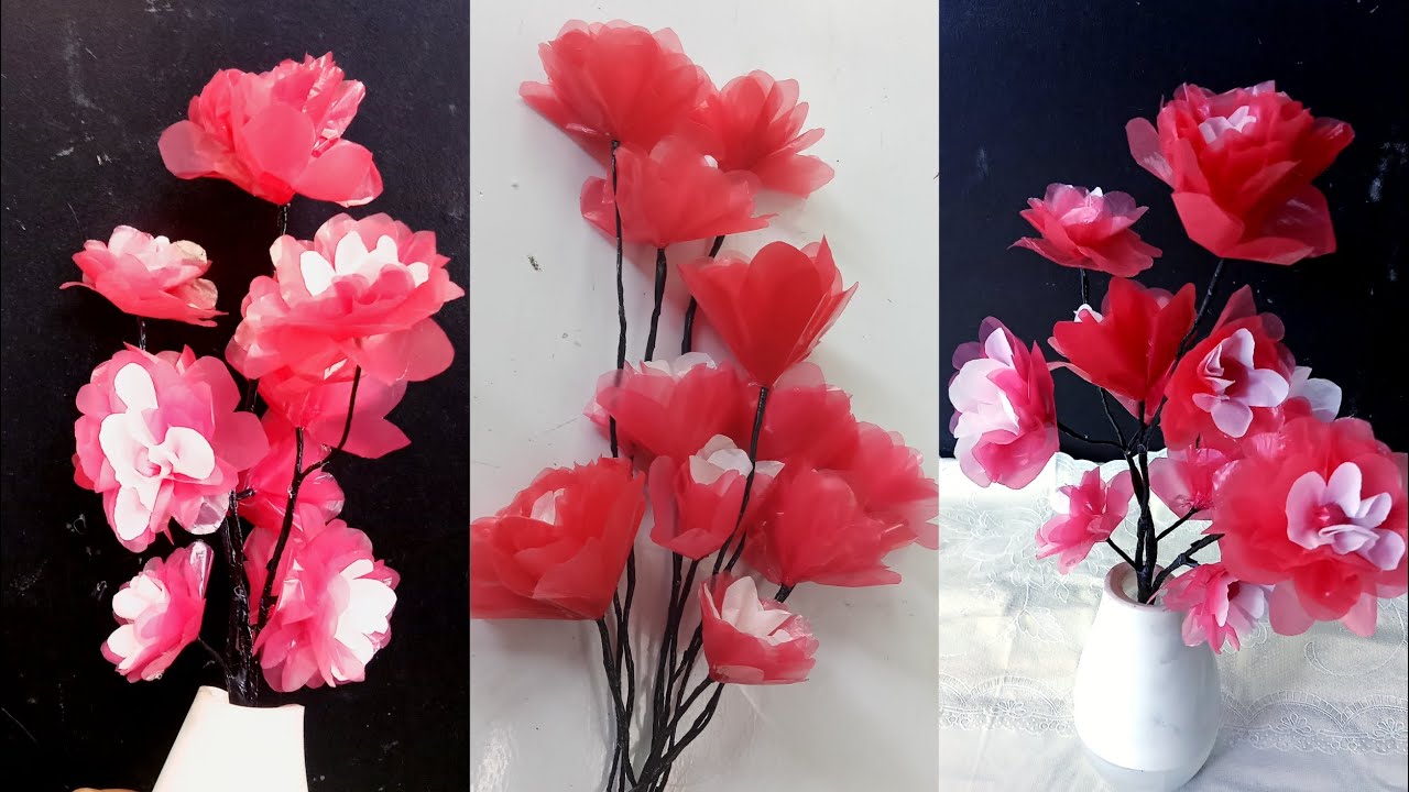 Recycled DIY Flowers using plastic bag | Reduce,reuse, recycle ♻️