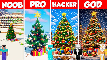 Christmas Tree Build Battle Challenge - Noob vs Pro vs Hacker vs God - Minecraft Animation