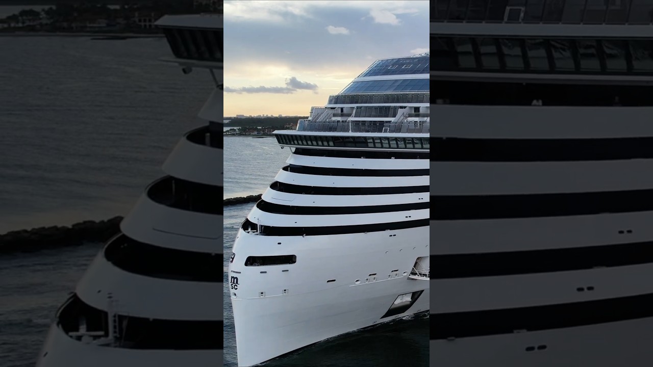 Watch the stunning MSC World America glide past Miami Beach, a true marvel of modern cruising.