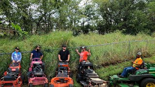 FIVE MOWERS vs a HUGE OVERGROWN LAWN: FREE TRANSFORMATION for the COMMUNITY!