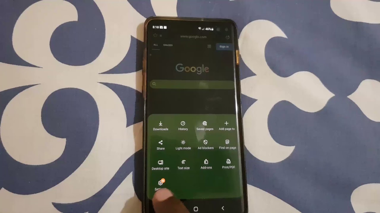 Samsung Internet Clear Browsing Data (cache, history, cookies)