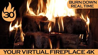 Burn Down in Real Time #30 Wood Logs Burning with Crackling Fire Sounds | Your Virtual Fireplace 4K