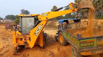 Jcb backhoe loader machine loading soil on Mahindra yuvo, Eicher and Swaraj tractor | Jcp Cartoon