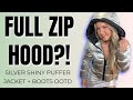 Silver Shiny Puffer Jacket ✨ Thigh-High Boots + ASMR Zipper Sounds | OOTD