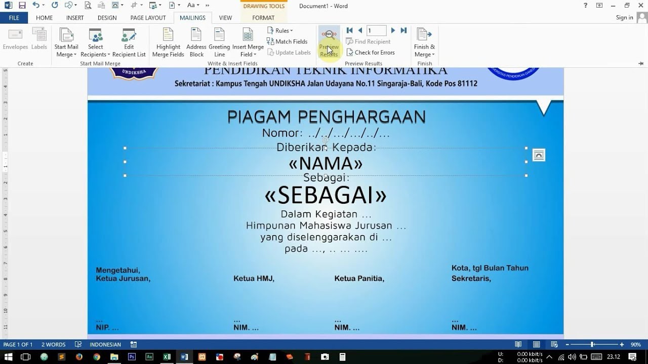 Cara Mengisi Nama Otomatis Pada Piagam Menggunakan ...