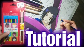 Como colorir - Sasuke marca da maldição, com ecolapis faber castell