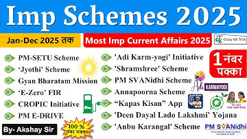 Current Affairs 2025| Imp Schemes | Imp Central & State Govt Schemes | Govt Scheme | CrazyGkTrick