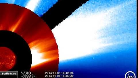 AIA 304, LASCO C2/C3 (2014-11-08 14:15:19 - 2014-11-08 20:14:19 UTC)