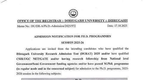 Dibrugarh University PhD Admission 2025.