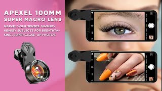 Apexel Mobile Powerful Macro HD Clip on Cell Phone Camera lens 100mm Macro Lens for iPhone Android