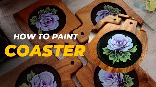 💫💯 BEAUTIFUL Floral design on a WOOODEN COASTER Acrylic ASMR  Painting Flowers