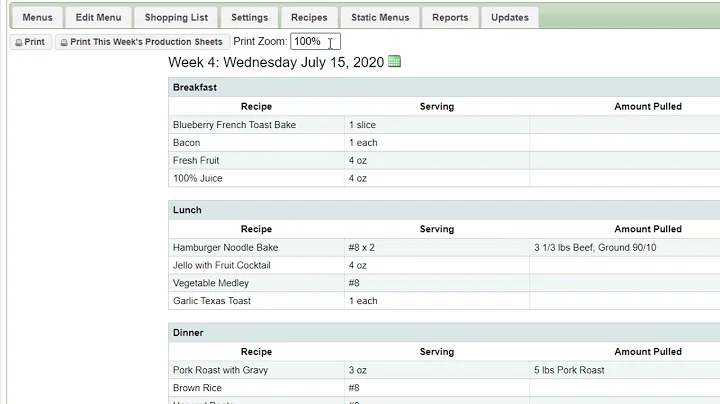 Standard Production Sheet