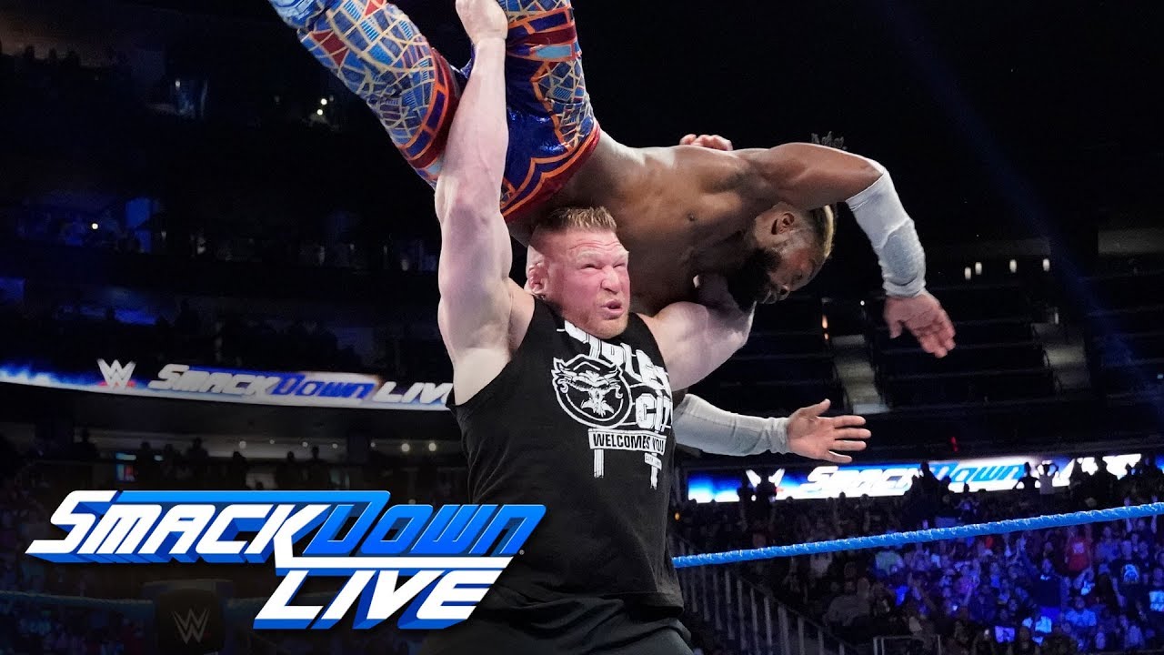 Brock Lesnar assaults Kofi Kingston after The New Days victory SmackDown LIVE Sept 17 2019