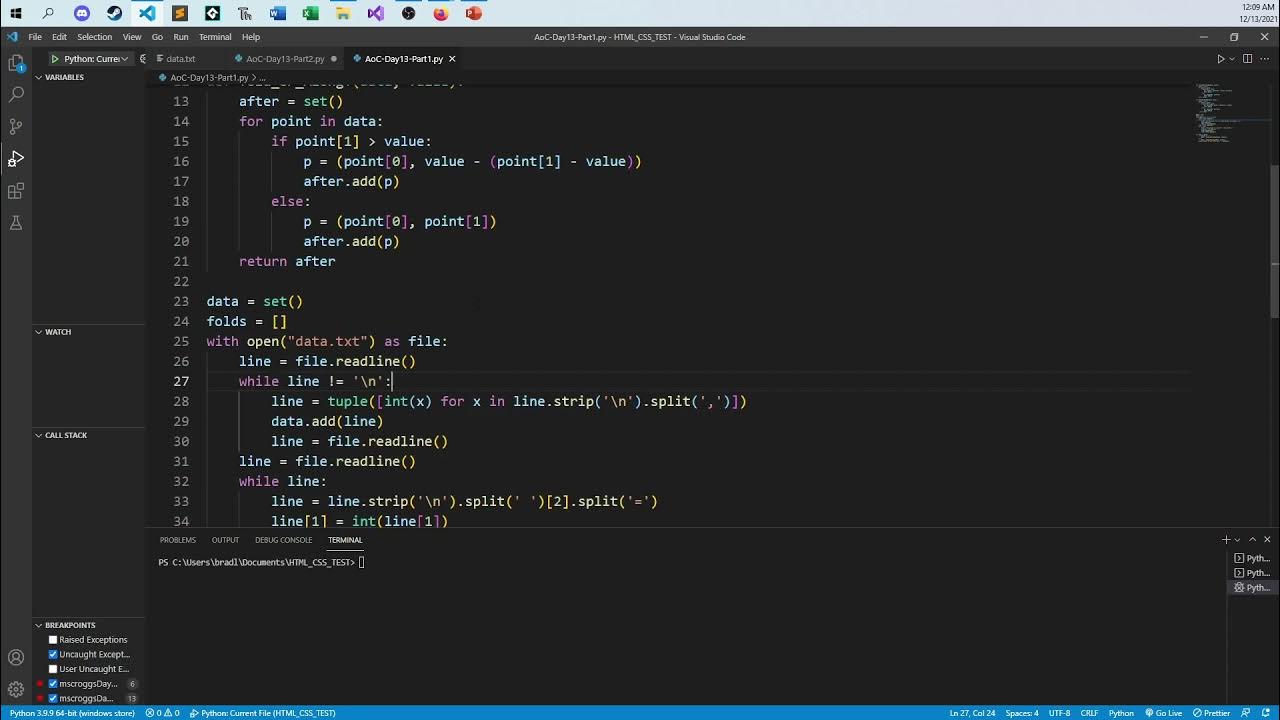 Python Solution for 2021 Advent of Code - Day 13 - Transparent Origami ...