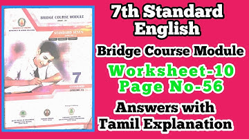 7th Standard English Bridge Course Module Worksheet-10 Answers with Tamil Explanation Page No 56