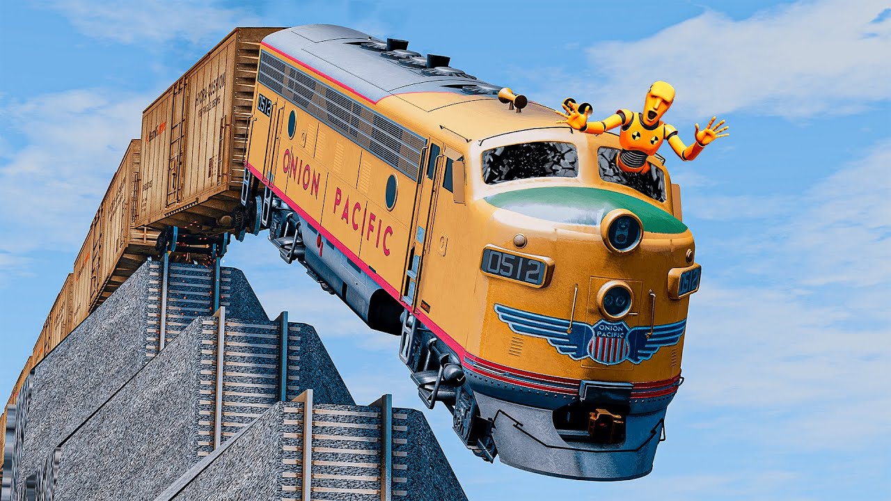 Earthquake Bent Bridge Freight Trains High Speed Accidents Derailments #8 💀 BEAMNG.Drive Stream