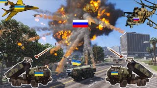 Ukrainian Fighter Jets , Drones & Missile Attack on Russian Gas & Oil Convoy & War Vehicles - GTA 5