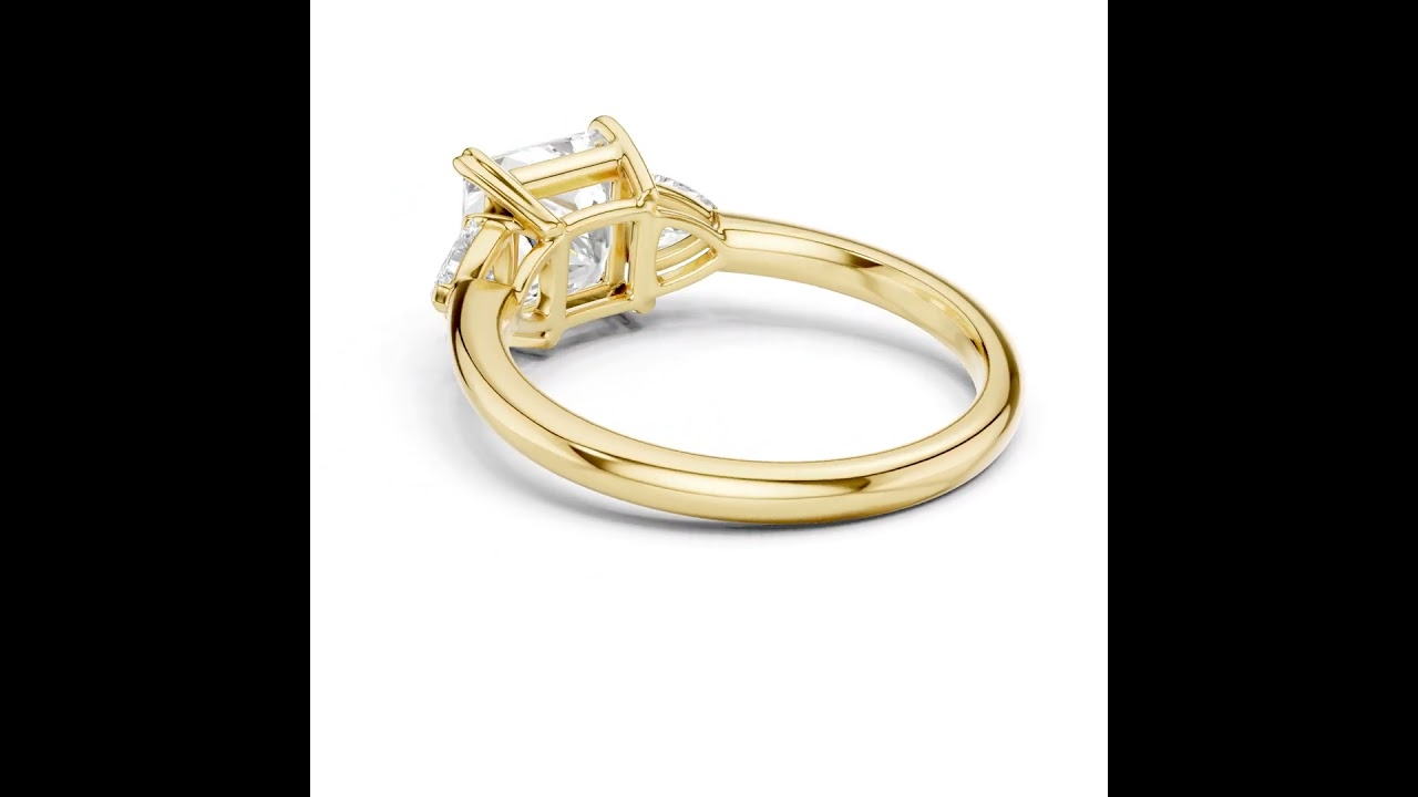 Princess Cut Three Stone Wedding Ring With Trillion Side Diamonds