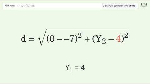 Find the distance between two points p1 (-7,4) and p2 (0,-5): Step-by-Step Video Solution