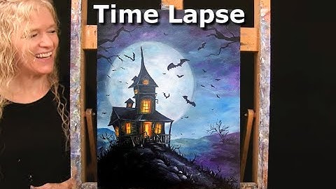 HALLOWEEN! Learn How to Draw and Paint with Acrylics HAUNTED HOUSE-Beginner Art Tutorial-Time Lapse