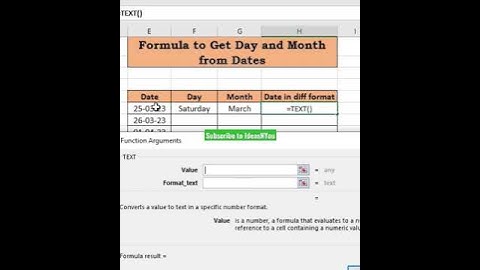 Formula to get Day and Month from Date #youtube #excel #ytshorts #shorts