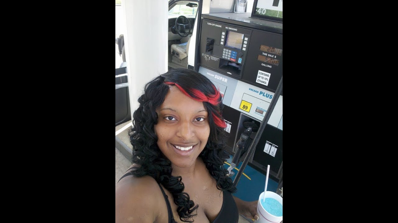 Curved Invisible Part Quick Weave With Red And Black Bang Hair
