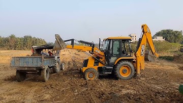 JCB Backhoe Loading Soil in Tractor and Leveling Groung - JCB Working With Front Blade
