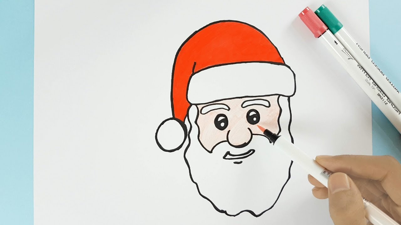 How to Draw Santa Face with Hat Easy Step by Step - Drawing ...