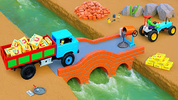 DIY Mini Truck Builds Brick & Metal Railing Bridge | Fun Construction Science Project
