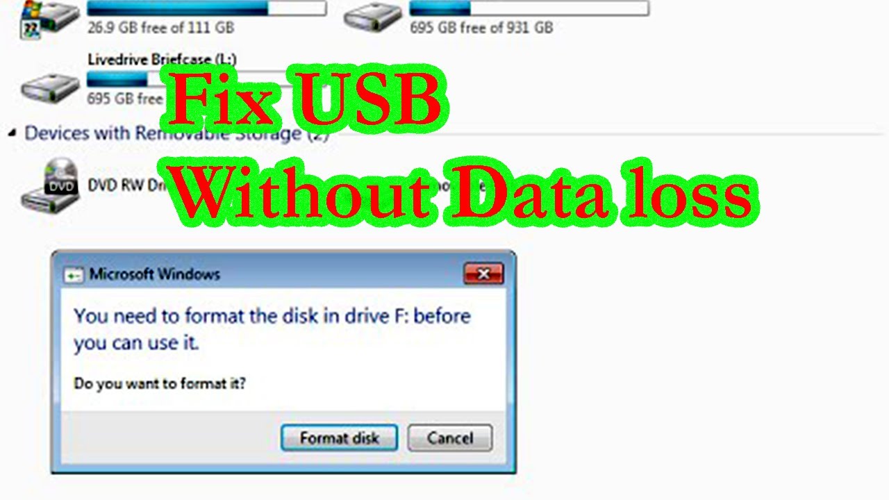 Fix corrupted USB (Format Problem)flash drive without losing data