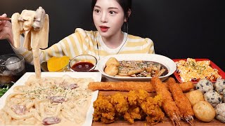 SUB)떡참 트러플크림떡볶이에 신메뉴 멕시칸더블치즈떡볶이 씨앗호떡볶이 먹방! 치즈볼 순살치킨 왕새우튀김 주먹밥까지 분식 꿀조합 리얼사운드 Tteokbokki Mukbang Asmr