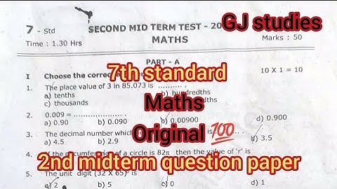 7th standard maths second midterm test original question paper 2025 @GjStudies 