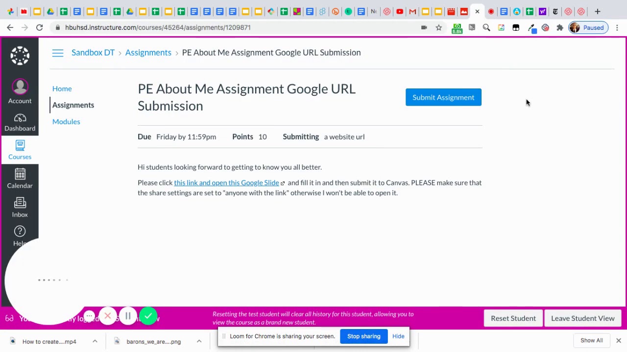 how to add a google slide assignment in canvas