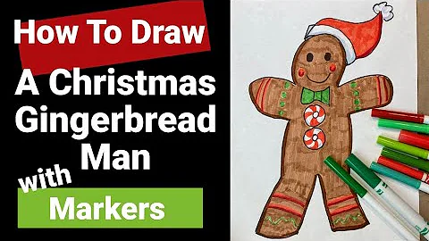 How to Draw A Christmas Gingerbread Man with a Santa Hat